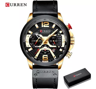 Reloj Curren 8329 original de lujo para hombre, correa lista para entrega, color dorado/negro, bisel, color negro/blanco, color de fondo negro
