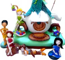 Comprar Adorno Torta Casa De Campanita Y 3 Hadas En Porcelana Fria