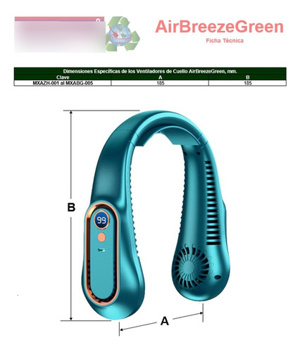 Ventiladores Mini De Cuello, Mxabg-002, 2pzas, Verde, 5w, 5 Color Verde