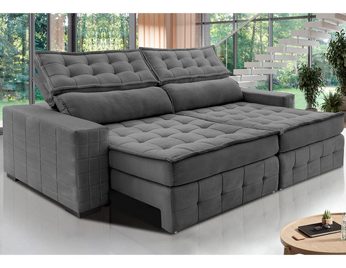 Sofá Retrátil 2,75m Cama Inbox Big Puffer. Com Softgel d40 Cor Cinza