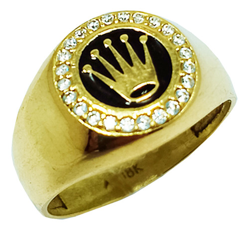 Anillo Oro 18k Modelo Corona Rolex Esmaltado Con Piedras