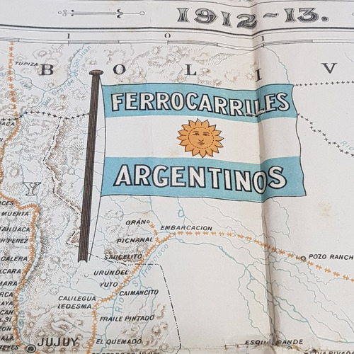 Antiguo Mapa Ferrocarril Arg Inglés 1912 Único Doc Mag 62098 (Usado)