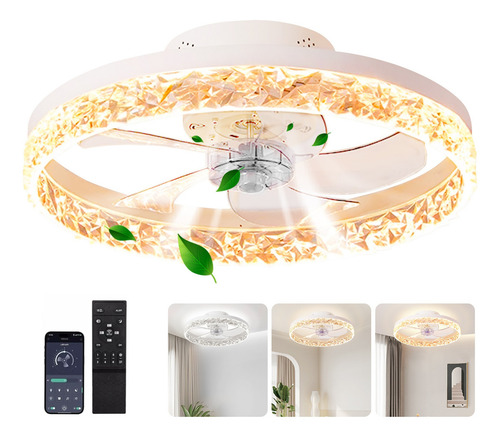 Abanico Ventilador De Techo Lampara Moderno Control Remoto Inteligente Led Estructura Blanco MERION