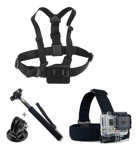 Kit Peito + Cabeça + Bastão Retrátil Para Gopro