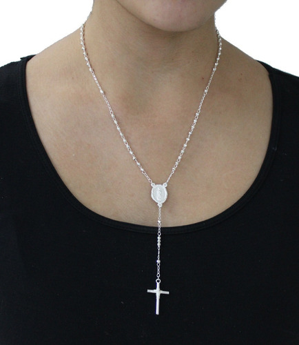 Collar Rosario Cruz Virgen En Plata .925 Agálea Joyería