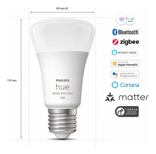 Imagen 2 de 7 de Ampolleta Led Philips Hue 9w E27 Colores Bluetooth Y Zigbee