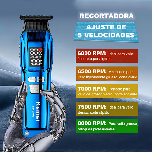 Máquina Cortar Cabello Kit De Cortadoras Profesional Kemei Km-2797 Inalámbrico 9000/8000 Rpm