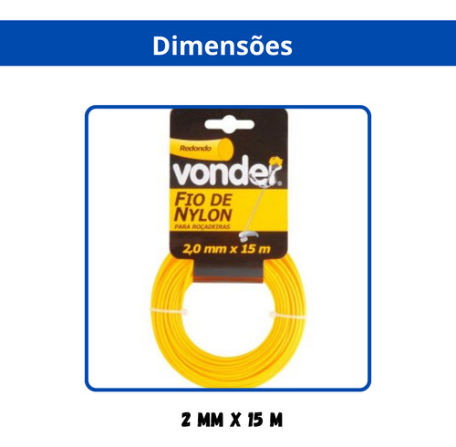 Fio De Nylon P/cortador Grama Roçadeira Vonder 15mts 2,0mm