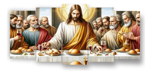 5 Cuadros Decorativos Última Cena Sagrada Jesucristo 95x200 Última Cena Sagrada Bastidor De Madera
