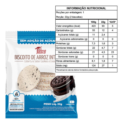 Biscoito De Arroz Zero Açucar Sabor Cookies Sem Glúten 22g - Mrs Taste