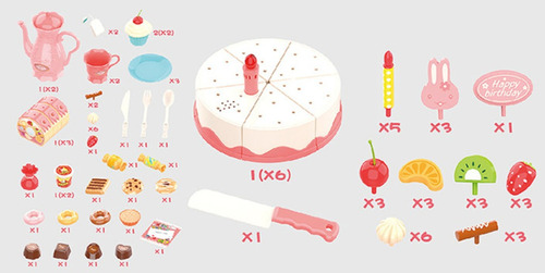 82 Piezas Pastel De Feliz Cumpleaños Pastel Cortado Té De La
