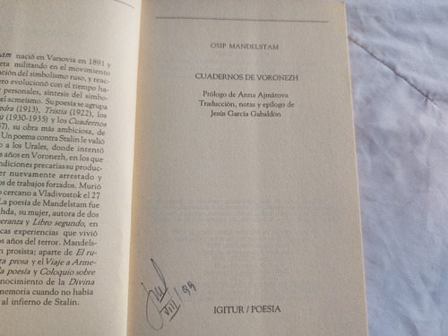 Cuadernos De Voronezh Osip Mandelstam Igitur Poesia 1999 (Usado)