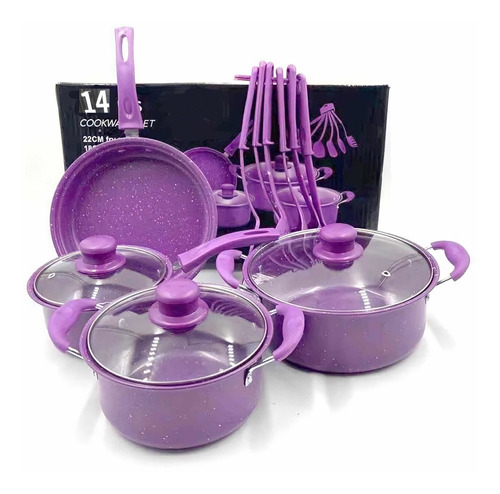 Juego De Ollas Cocina Antiadherente Set De Bateria 14 Piezas