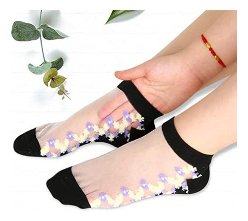 Calcetines Negros Transparentes Para Mujer Y Niña, Calcetine