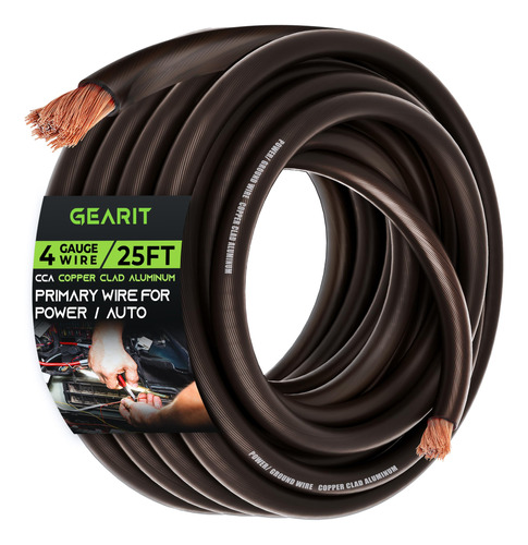 Gearit Cable De Calibre 4 (25 Pies - Negro Translucido) Alum