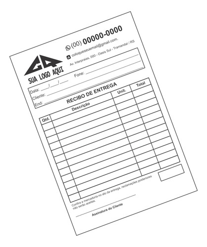 5 Blocos Recibo De Entrega Personalizado 14x10 - 250 Fls