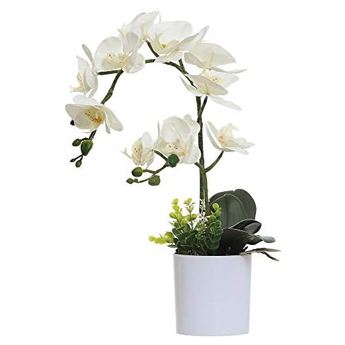 Flores Artificiales De Orquídea Blanca Maceta Flores D...