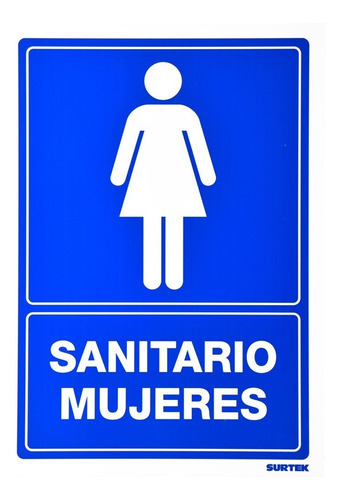 Señal Letrero Sanitario Mujeres Azul 25x36cm Surtek