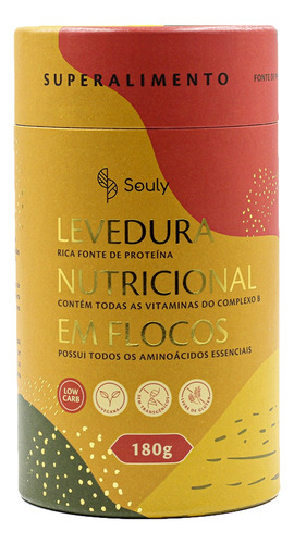 Suplemento Em Flocos Souly Levedura Nutricional Sabor Neutro Em Pote De 180g