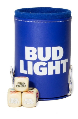 Cubilete Cerveza Bud Light Con Portadados. 5 Dados Grabados