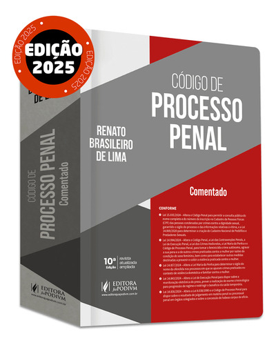 Código De Processo Penal Comentado, De Renato Brasileiro De Lima., Vol. 1. Editorial Juspodivm, Capa Mole, Edição Edição 2025 Em Português