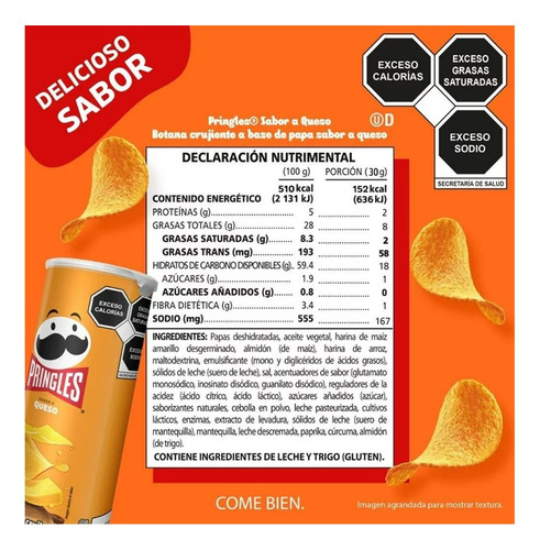 Papas Pringles Sabor A Queso 124 G 5 Pzs