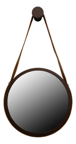 Espelho Redondo Adnet Premium Com Alça 60cm + Suporte Moldura Marrom Alça Preta