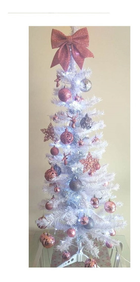 Árvore Branca Já Com A Decoração De Natal Rosa Rose Gold | Frete grátis