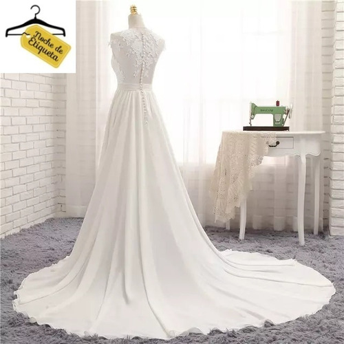 Imagen 2 de 5 de Vestido De Novia Corte A Escote V Bordado