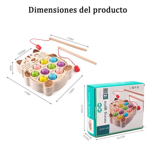 Juego De Madera Pesca Magnético Infantil Con Peces Coloridos Caqui