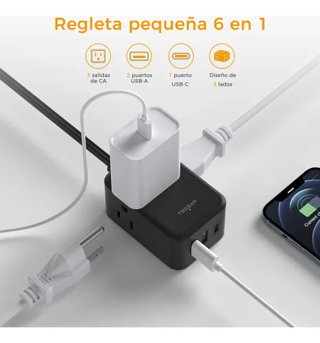 Multiple Enchufe Plano Con 1.5m 3 Salidas Ca Y 2 Puertos Usb