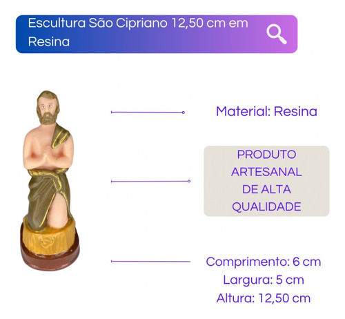 Escultura São Cipriano 12,50 Cm Em Resina