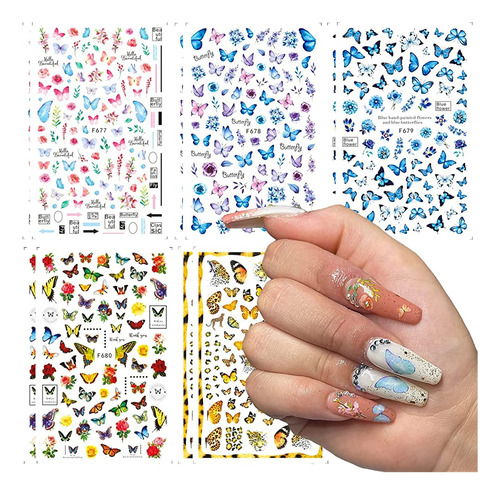 Eseres 10 Hojas Butterfly Nail Art Stickers Calcomanías De U