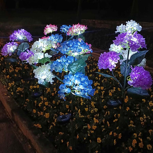 Luces De Flores Solares Led De Hortensias De 3 Cabezales Imp