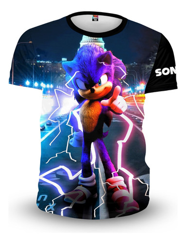 Playera Niño Sonic Azul Nuevo Tela Spandex Calidad Premium