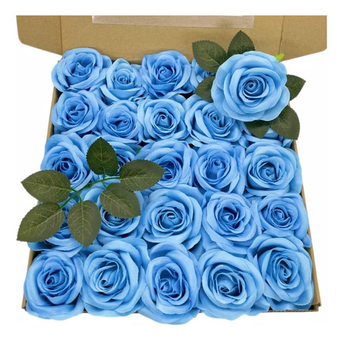 Dsforg 25pcs Flores Azul Claro Rosas De Seda Flores Artifici