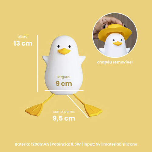 Lâmpada Noturna De Silicone Pato Luminária Touch Abajur Infantil Quarto Led Recarregável Shopthis
