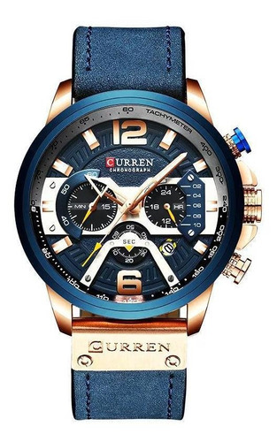 Relógio Masculino Curren Luxo Couro. Azul Original 8329