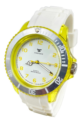 Reloj Kosiuko Mujer Hombre Silicona Blanco Amarillo 7495-721