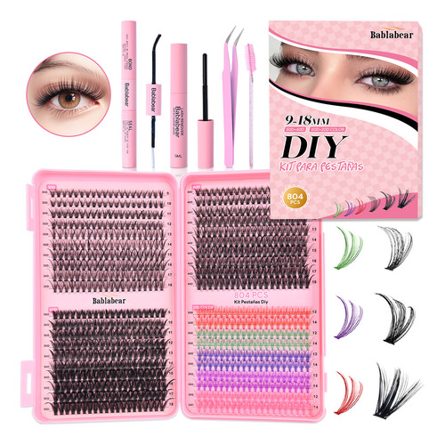 804 Kit Cilios Tufinho Postiços Bablabear Diy iniciante Extensão 9-18mm 30d+40d+50d+20d com cola e removedo