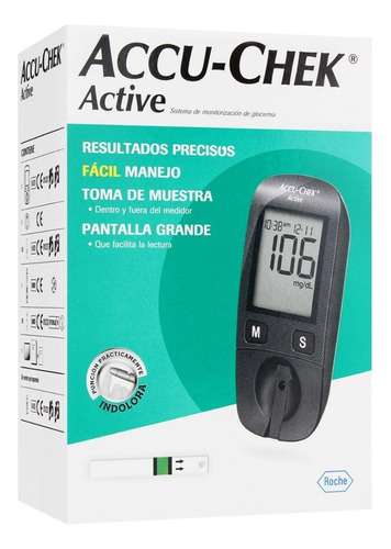 Accu Chek Glucómetro Active Con 10 Tiras Y 10 Lancetas Color Sin color