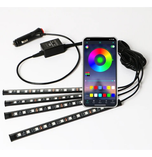 Tira Led X4 Luz Audiorítmica Led Rgb Para Auto App Bluetooth