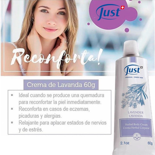 Imagen 5 de 7 de Crema De Lavanda 60grs Swiss Just