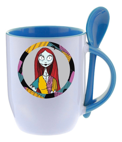 Taza Con Cuchara Sally Disney Incluye Llavero De Regalo Azul Cielo Extraño Mundo De Jack