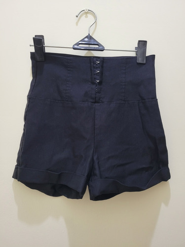 Short Negro Stretch A La Cintura Pretina Ancha Talla S