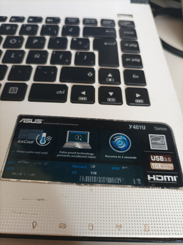 Laptop Asus X401u Motherboard Amd 2gb Fan Flex Video Piezas Blanco (Usado)