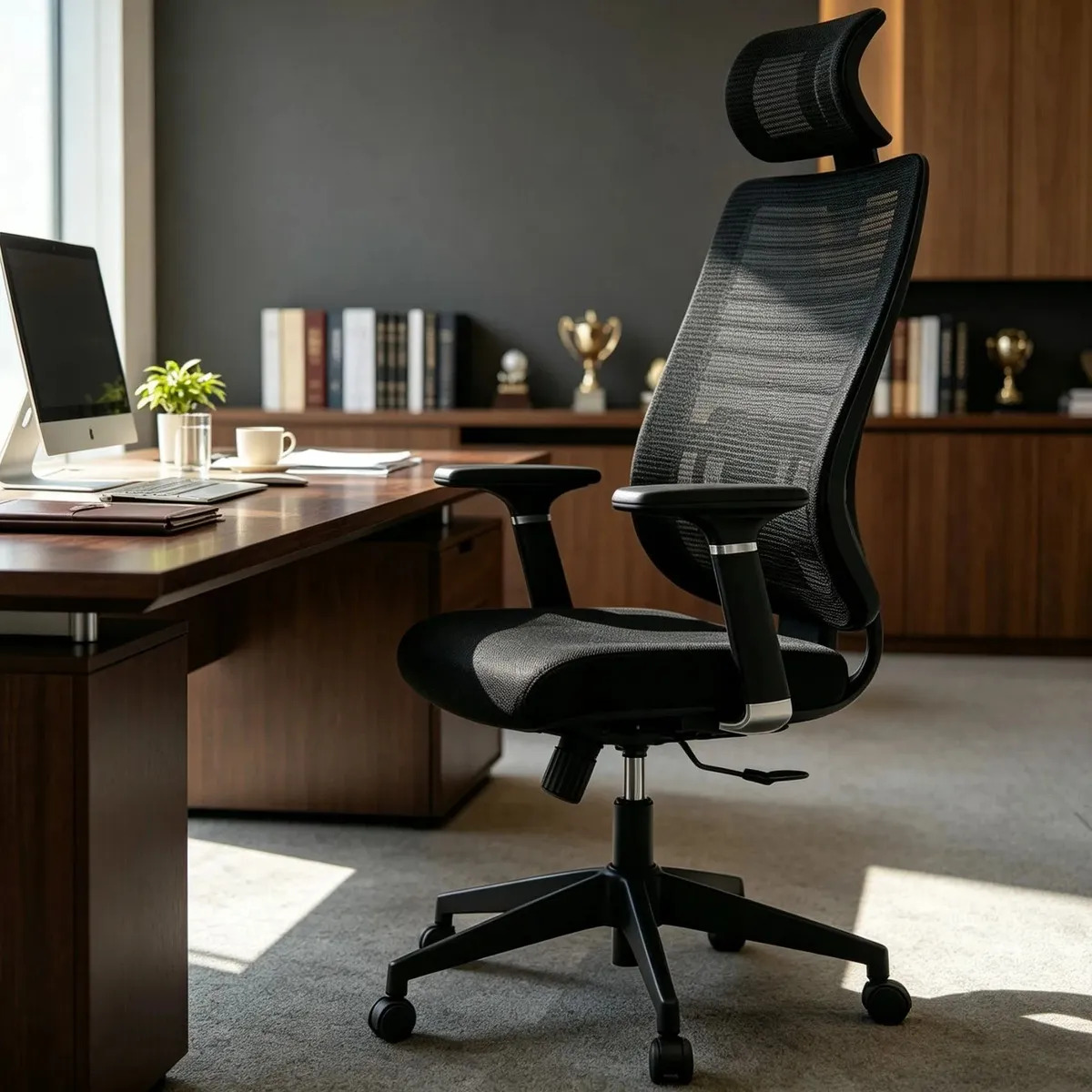 Cadeira Escritório Ergonômica Cor PRETO Com Suporte Lombar Estofado Mesh T01 com estofado de espuma moldada