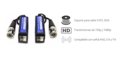 Imagen 2 de 5 de Pack 50 Par Balun Cctv Hd Turbo Seguridad Ahd Cvi Tvi Cuotas