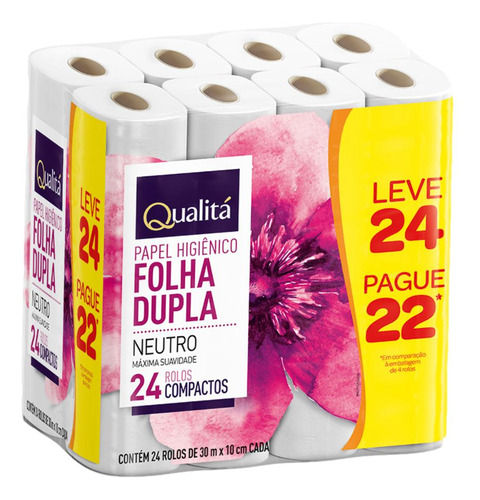 Papel Higiênico Folha Dupla Qualitá 30m  Leve 24 Pague 22