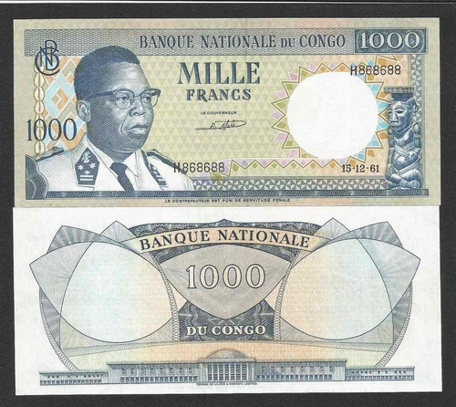 Congo (ex Zaire) 1000 Francos 1964 P. 8 Fe Cédula- Tchequito